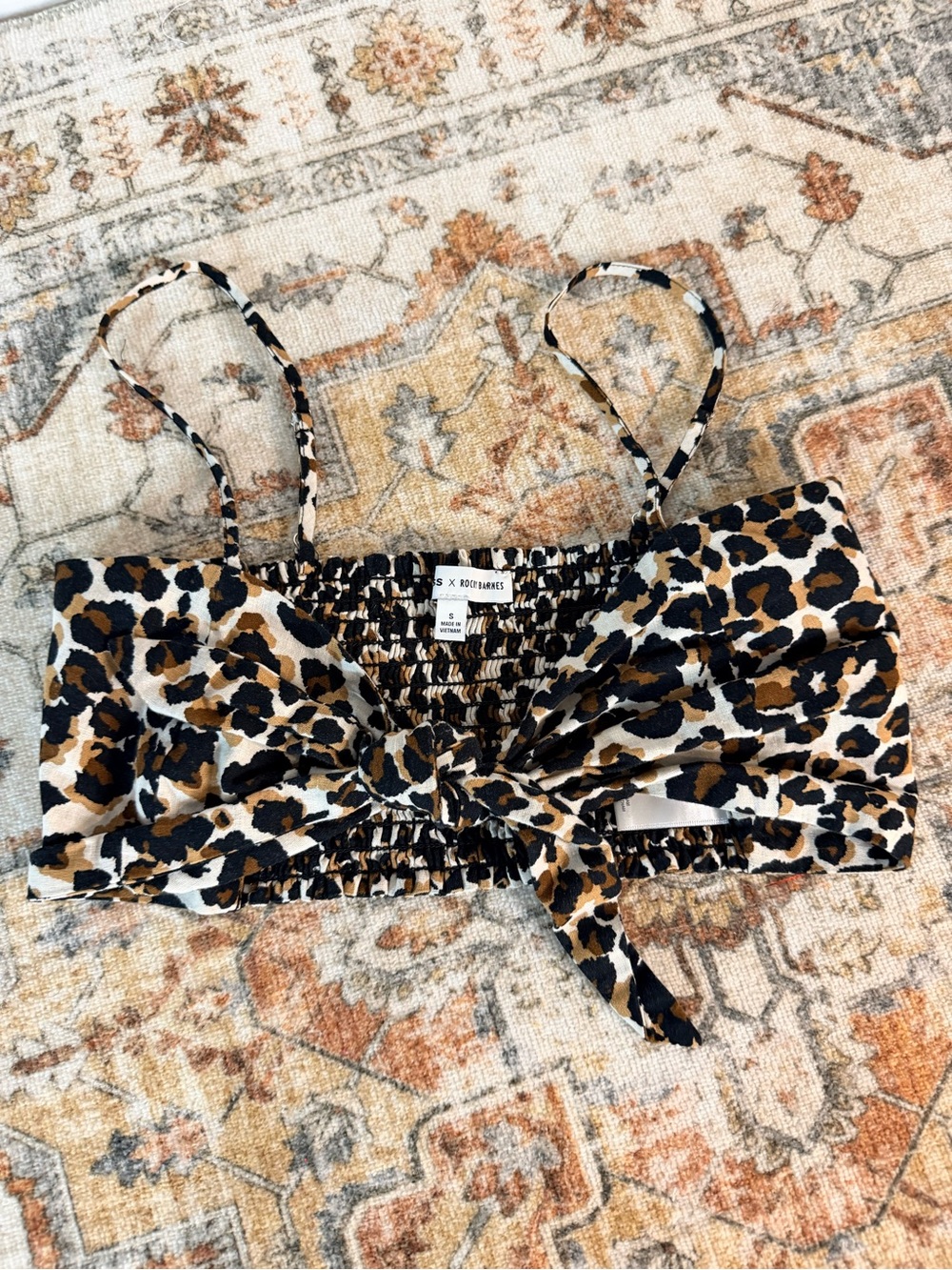 Express X Rocky Barnes leopard tie front crop top